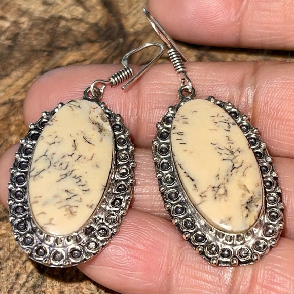 “Stone of Plentitude” Dendritic Agate Earrings 2” - Picture 9 of 14
